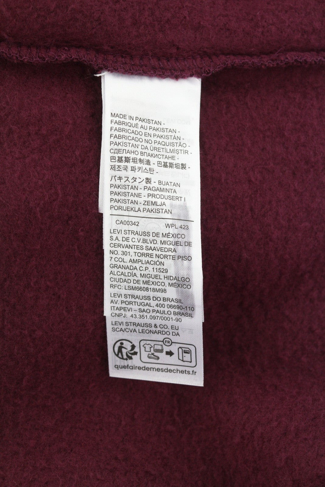 LEVI'S Standard Fit Men Hoodie S Burgundy Full Zip Pockets Patch Logo Hooded