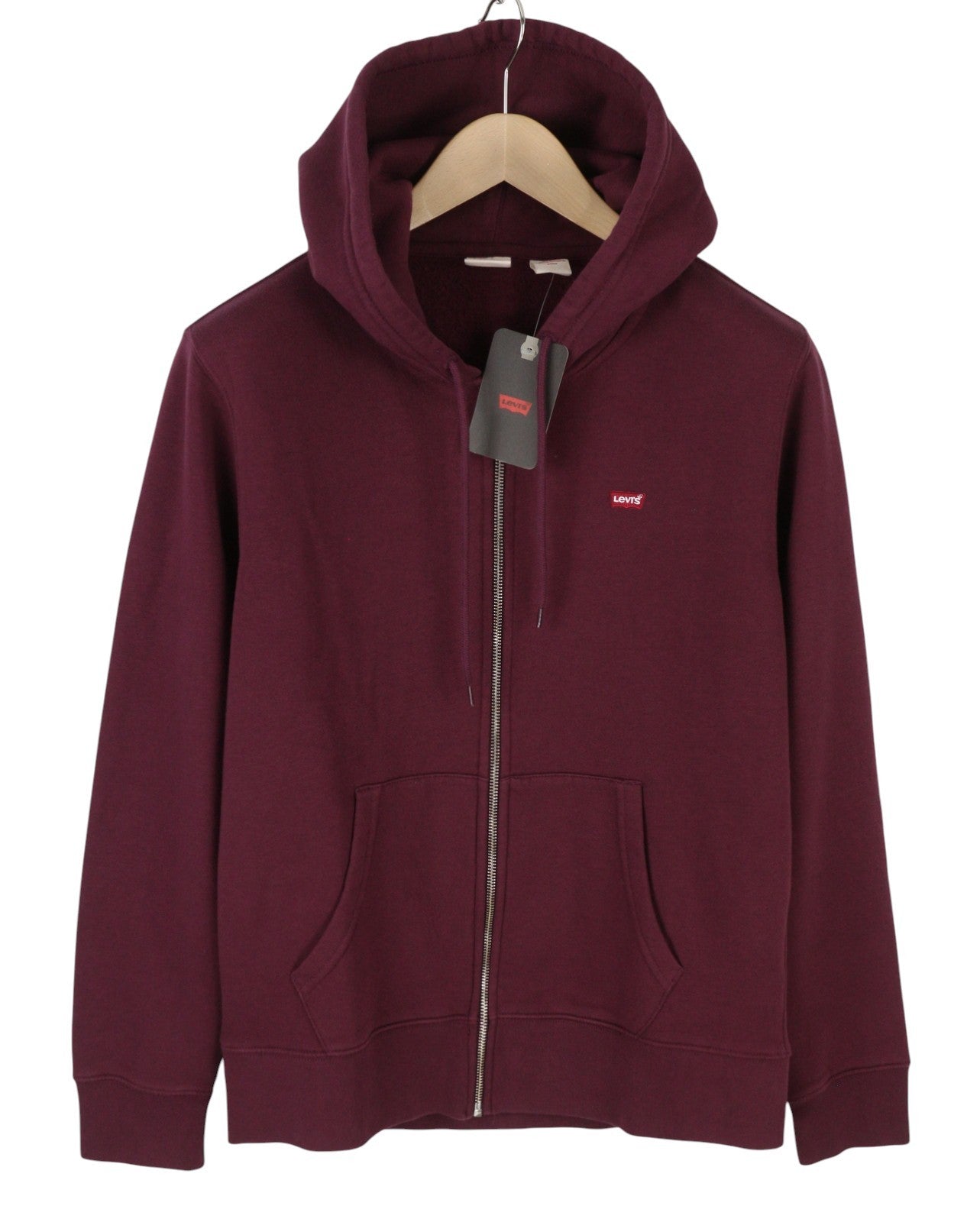 LEVI'S Standard Fit Men Hoodie L Burgundy Full Zip Pockets Patch Logo Hooded