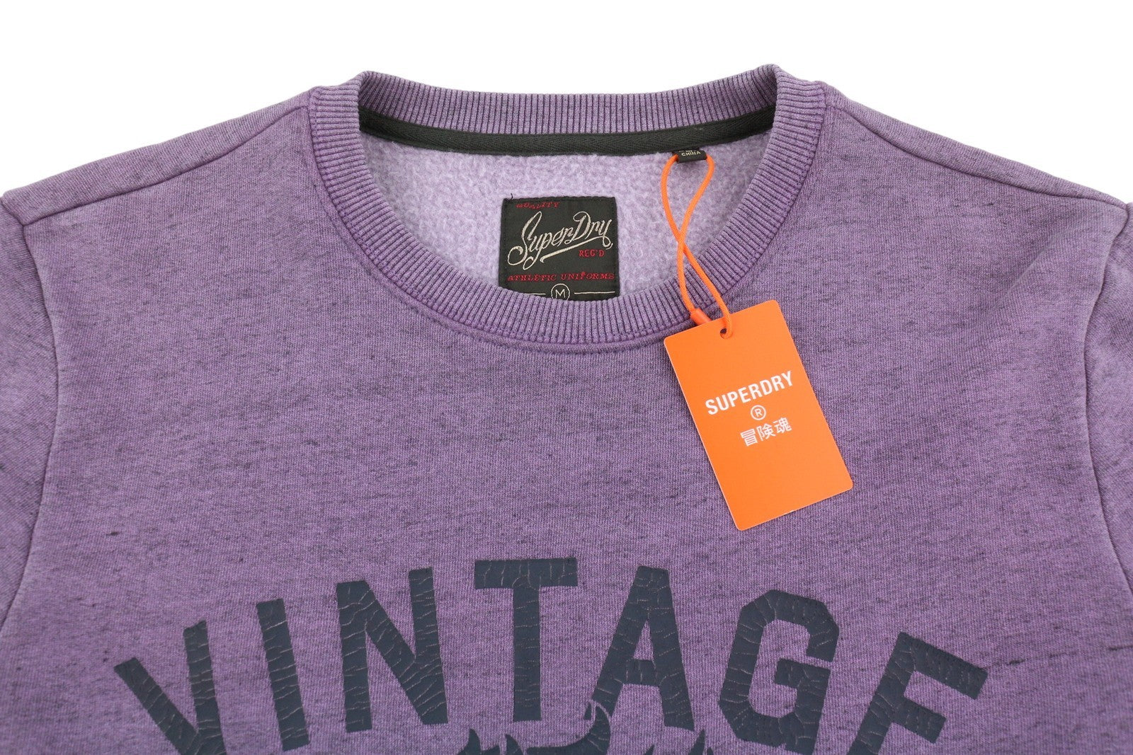 SUPERDRY College Scripted Graphic Crew Men Sweatshirt M Purple Melange Pullover