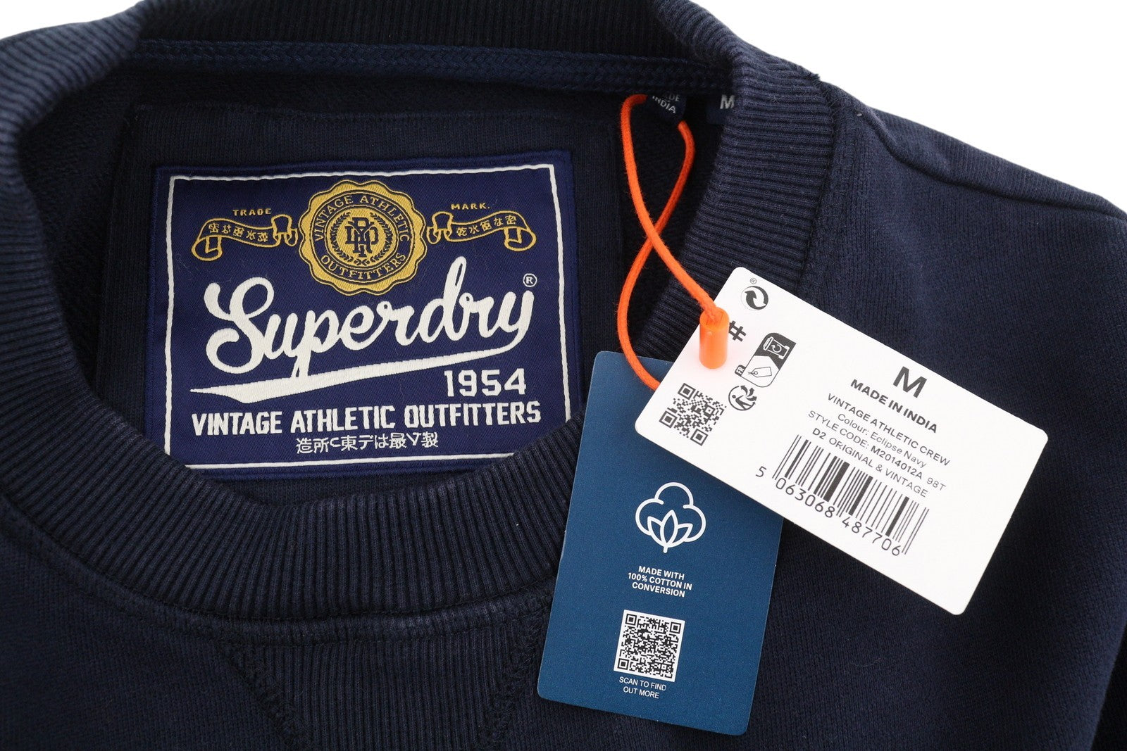 SUPERDRY Vintage Athletic Crew Men Sweatshirt M Dark Blue Front Logo Pullover