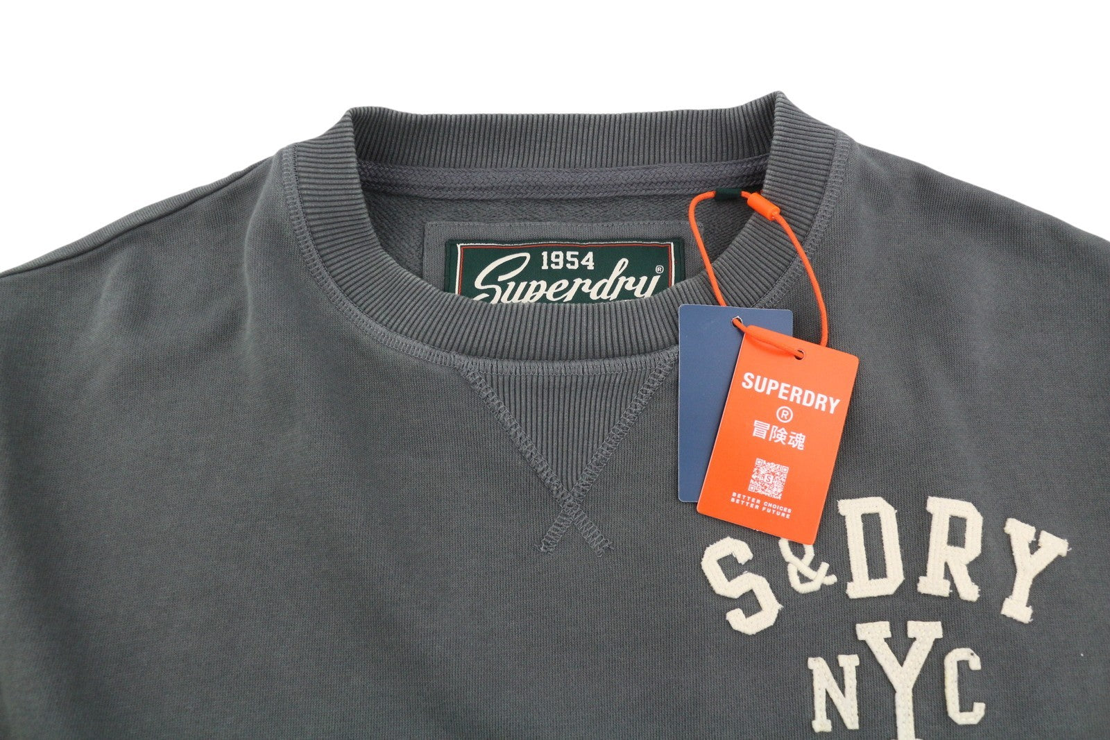 SUPERDRY Vintage Athletic Crew Men Sweatshirt M Grey Front Logo Cotton Pullover