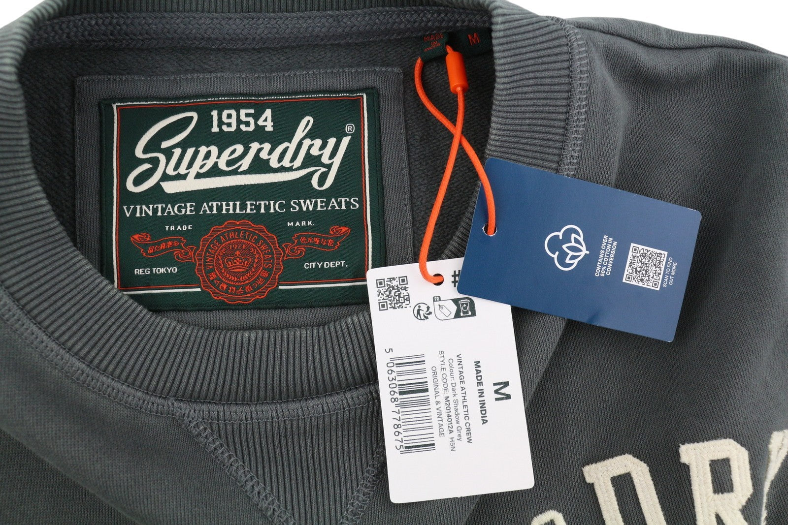 SUPERDRY Vintage Athletic Crew Men Sweatshirt M Grey Front Logo Cotton Pullover
