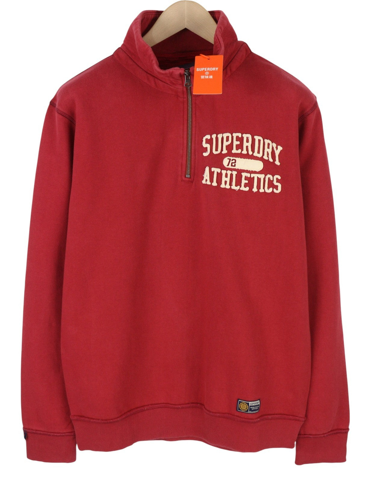 SUPERDRY Vintage Athletic Half Zip Men Sweatshirt M Red Logo Cotton Pullover