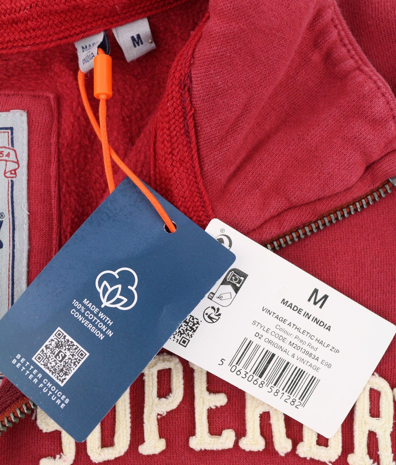 SUPERDRY Vintage Athletic Half Zip Men Sweatshirt M Red Logo Cotton Pullover