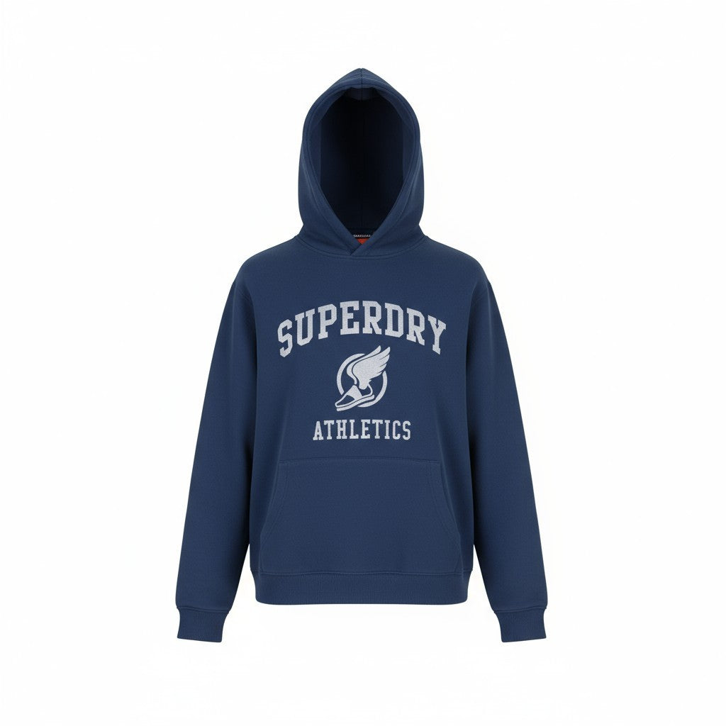 SUPERDRY Vintage Ath Oversized Hood Men Hoodie M Dark Blue Logo Cotton Pullover