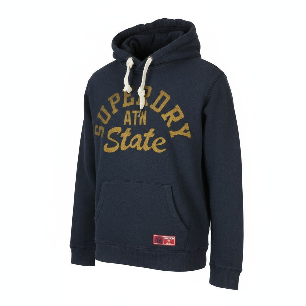 SUPERDRY Track & Field Graphic Men Hoodie M Dark Blue Kangaroo Pocket Pullover