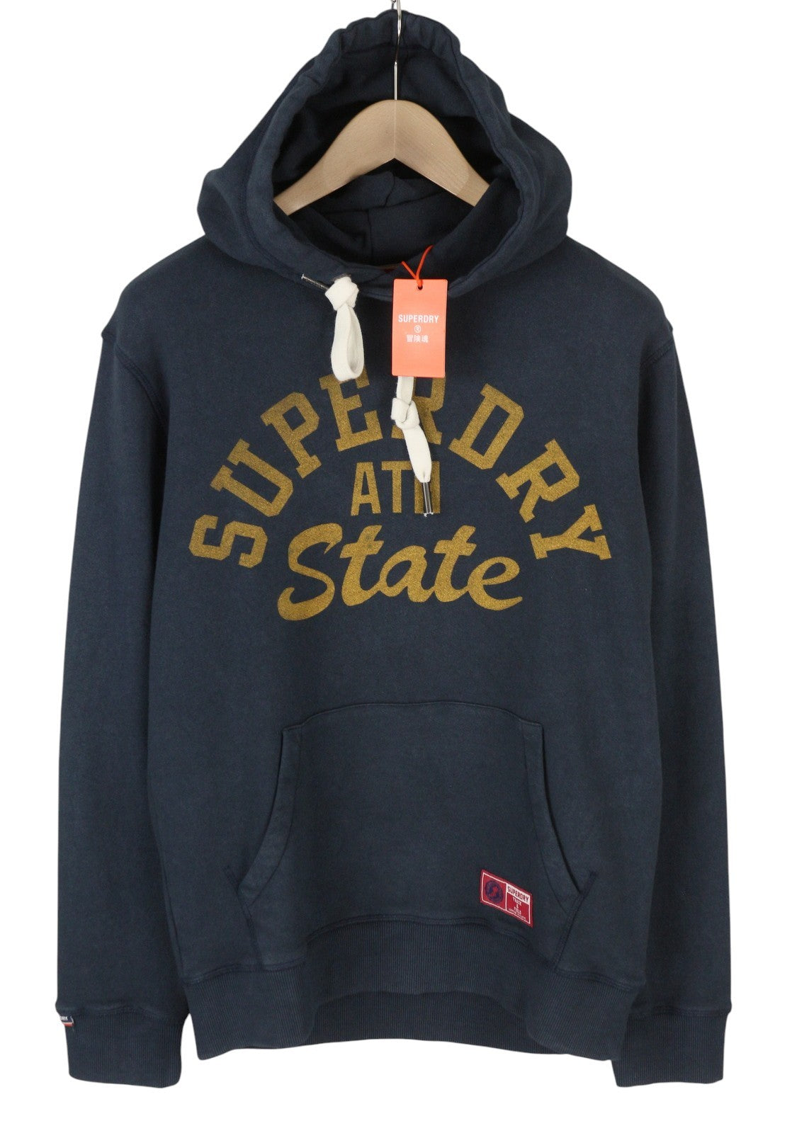 SUPERDRY Track & Field Graphic Men Hoodie M Dark Blue Kangaroo Pocket Pullover