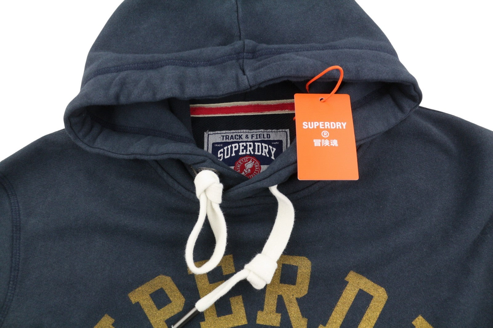 SUPERDRY Track & Field Graphic Men Hoodie M Dark Blue Kangaroo Pocket Pullover