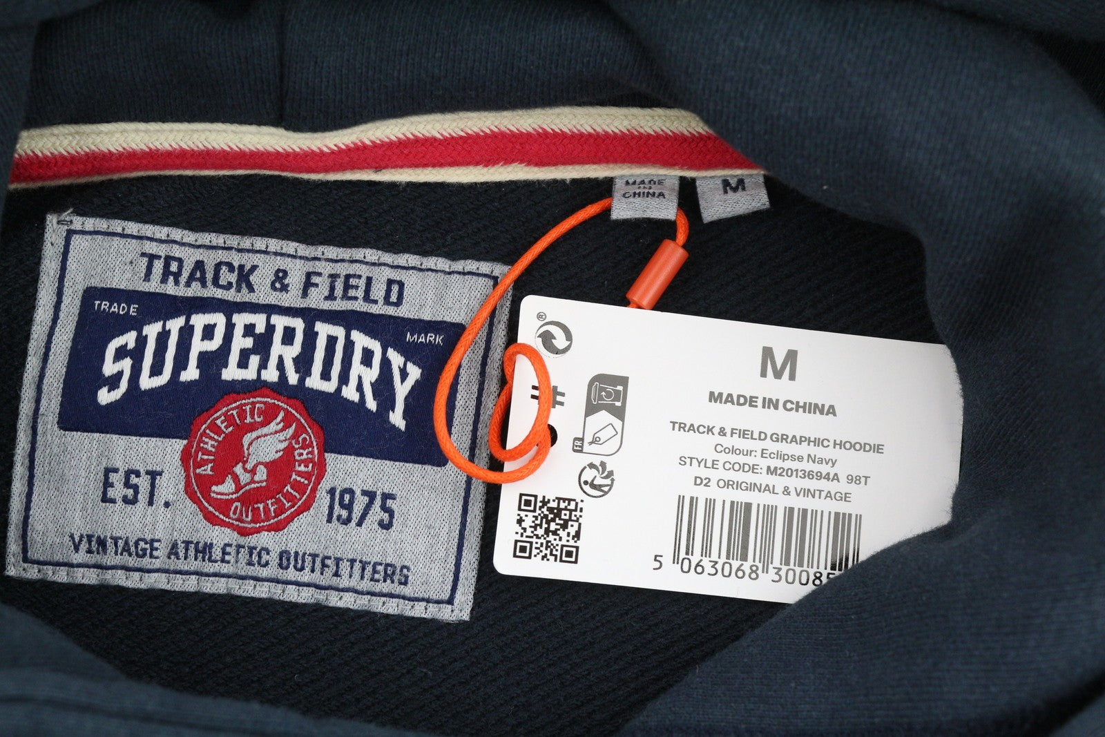 SUPERDRY Track & Field Graphic Men Hoodie M Dark Blue Kangaroo Pocket Pullover