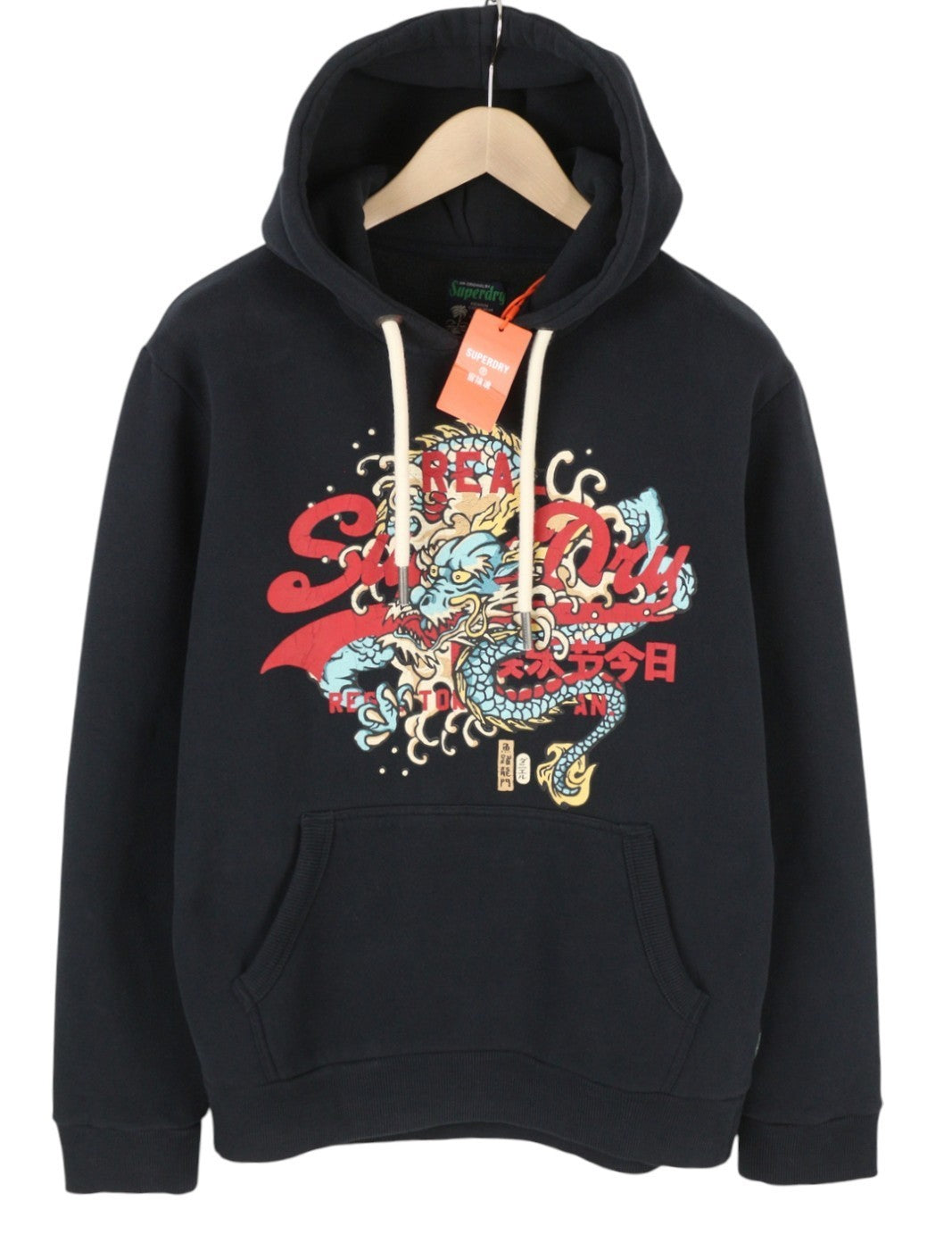 SUPERDRY Tokyo VL Men Hoodie M Black Patterned Logo Kangaroo Pocket Pullover