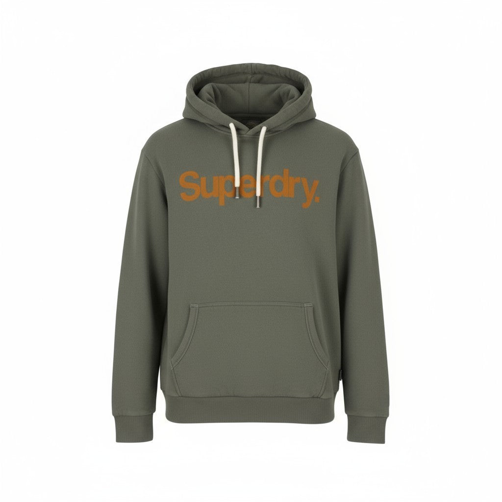SUPERDRY Classic Core Logo Men Hoodie M Dark Khaki Kangaroo Pocket Pullover