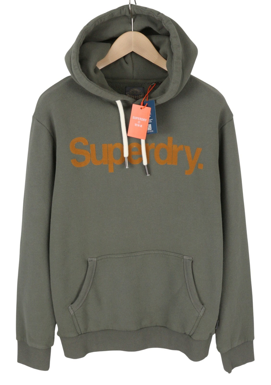 SUPERDRY Classic Core Logo Men Hoodie M Dark Khaki Kangaroo Pocket Pullover