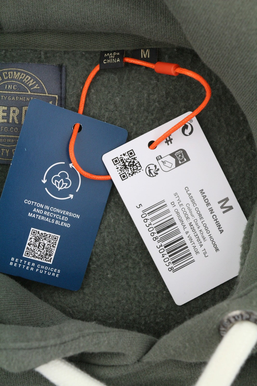 SUPERDRY Classic Core Logo Men Hoodie M Dark Khaki Kangaroo Pocket Pullover