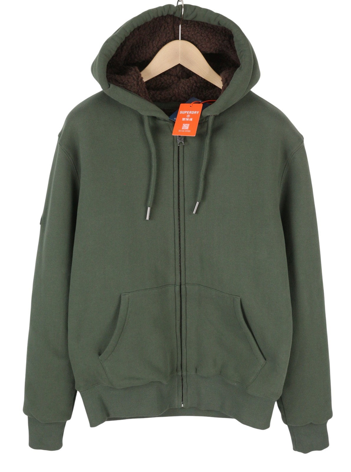 SUPERDRY Borg Lined Ziphood Men Hoodie M Green Sherpa Lined Pockets Full Zip