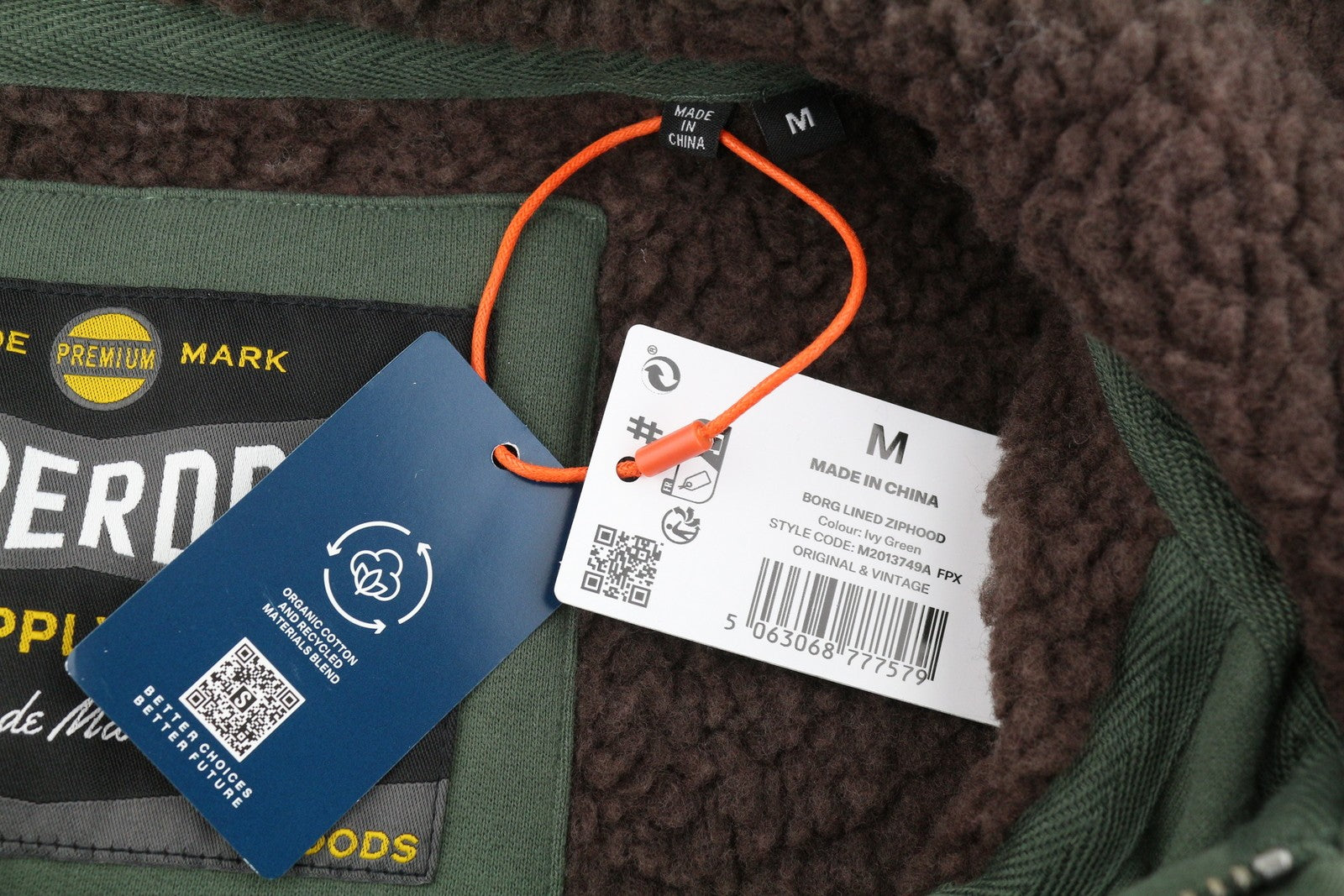 SUPERDRY Borg Lined Ziphood Men Hoodie M Green Sherpa Lined Pockets Full Zip