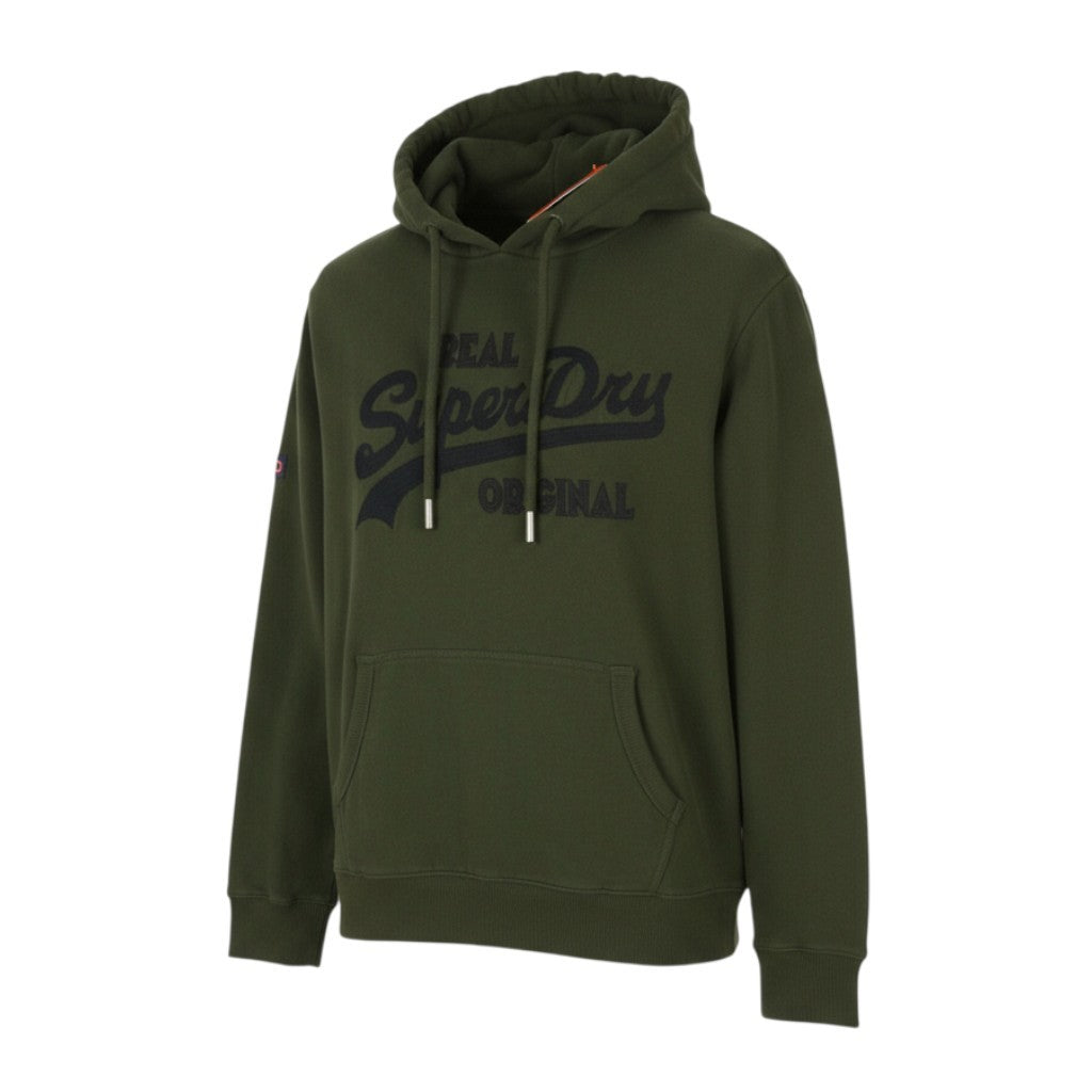 SUPERDRY Embroidered VL Men Hoodie M Green Kangaroo Pocket Cotton Logo Pullover