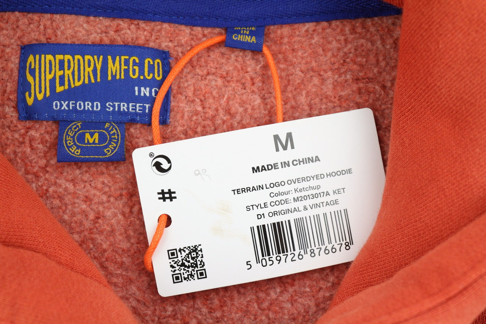 SUPERDRY Terrain Logo Overdyed Men Hoodie M Red Kangaroo Pocket Logo Pullover