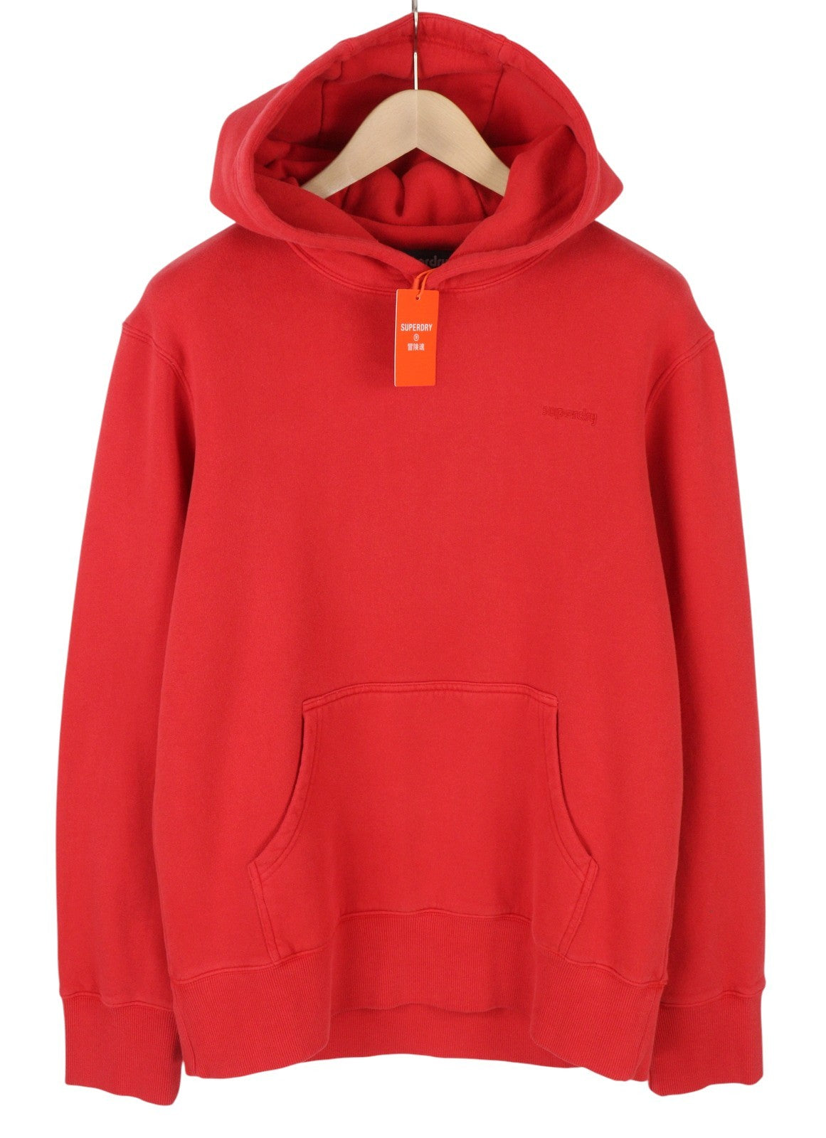 SUPERDRY Vintage Washed Men Hoodie M Red Kangaroo Pocket Front Logo Pullover