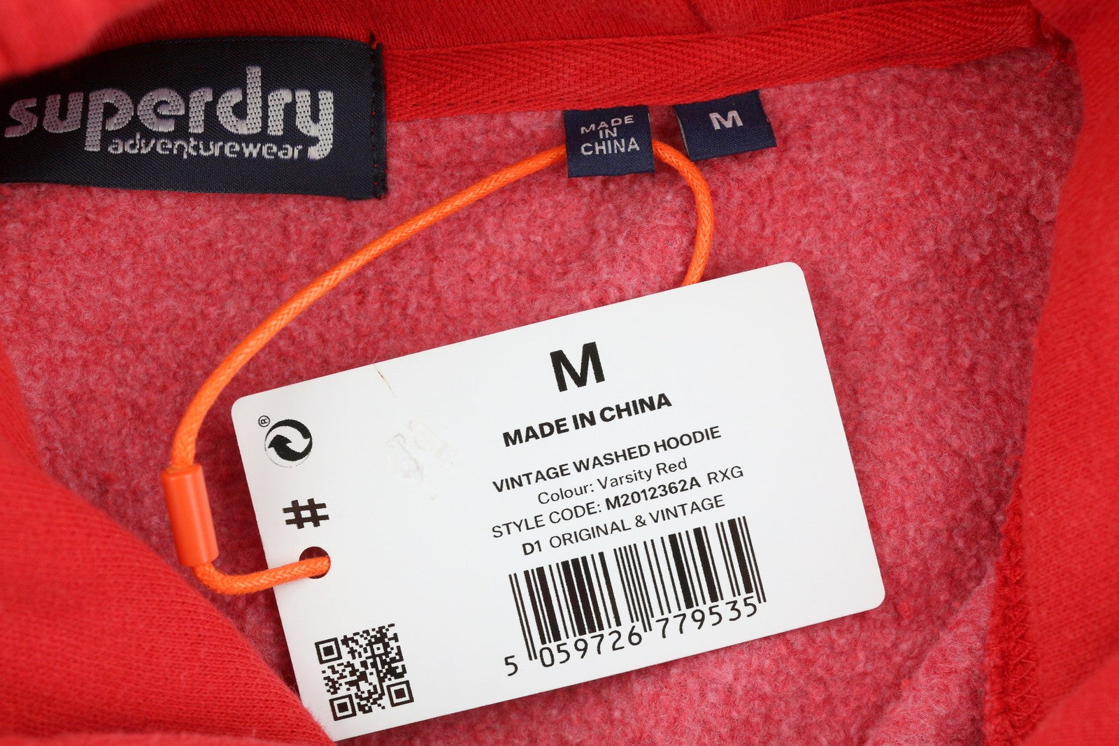 SUPERDRY Vintage Washed Men Hoodie M Red Kangaroo Pocket Front Logo Pullover