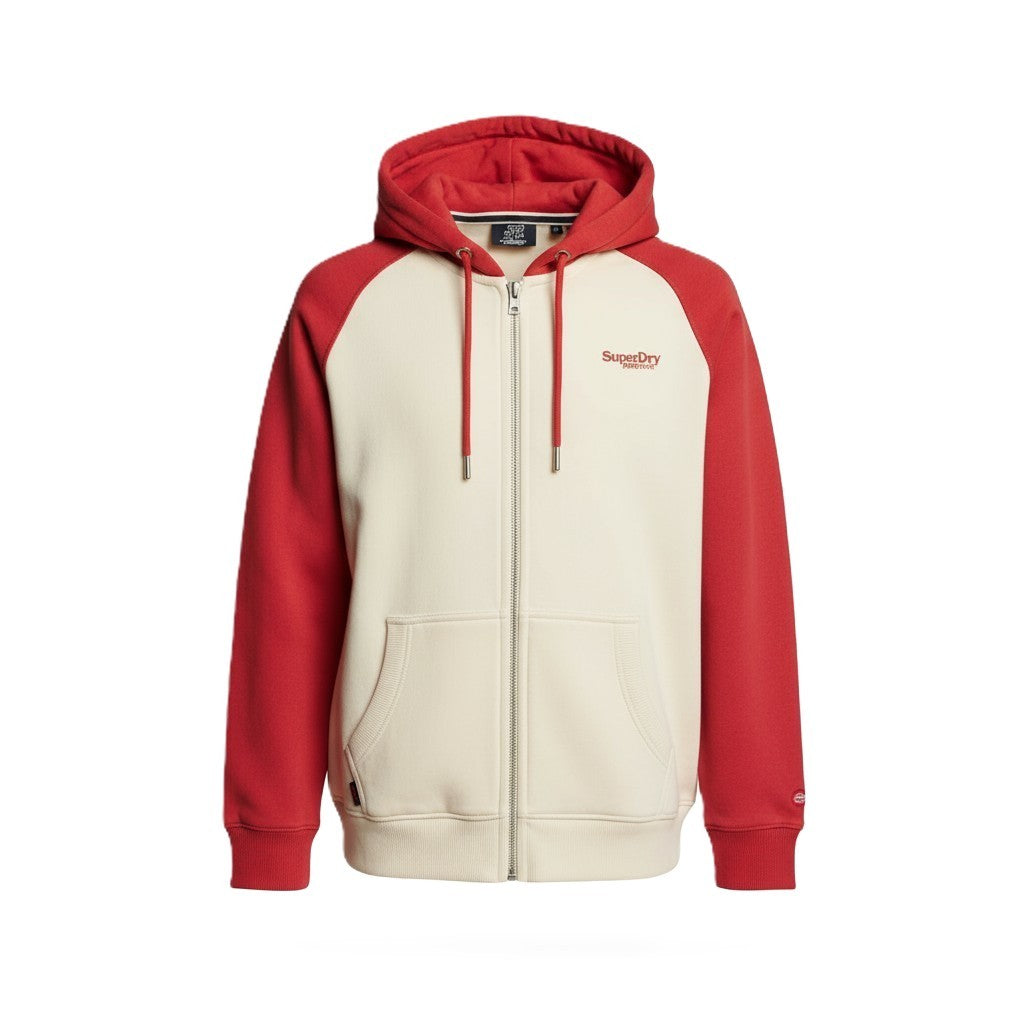 SUPERDRY Essential Baseball Zip Men Hoodie M Red Pockets Front Logo Full Zip