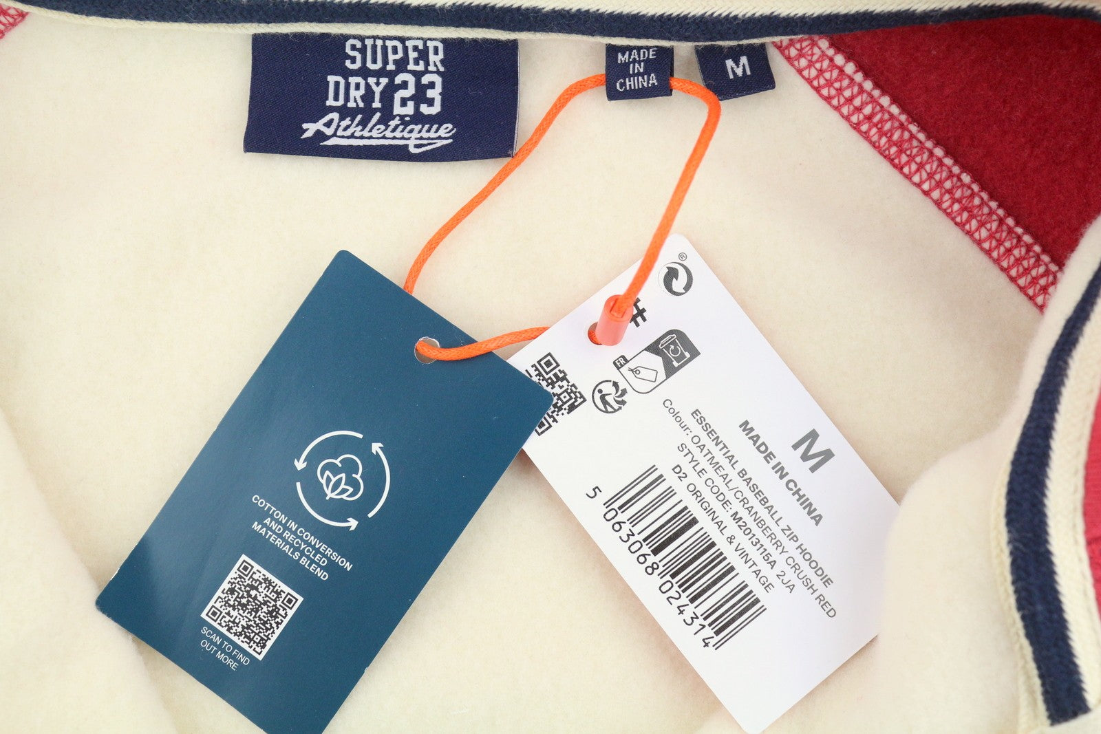 SUPERDRY Essential Baseball Zip Men Hoodie M Red Pockets Front Logo Full Zip