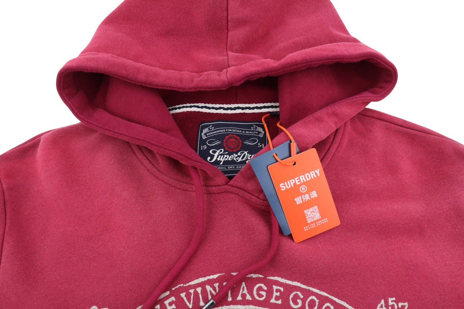 SUPERDRY Lo-Fi Outdoors Relaxed Hood Men Hoodie M Red Faded Kangaroo Pullover