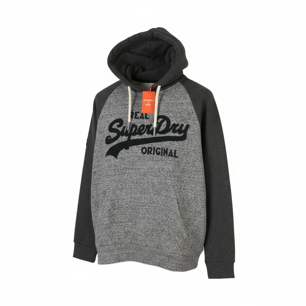 SUPERDRY Athletic VL Raglan Men Hoodie M Grey Melange Kangaroo Logo Pullover