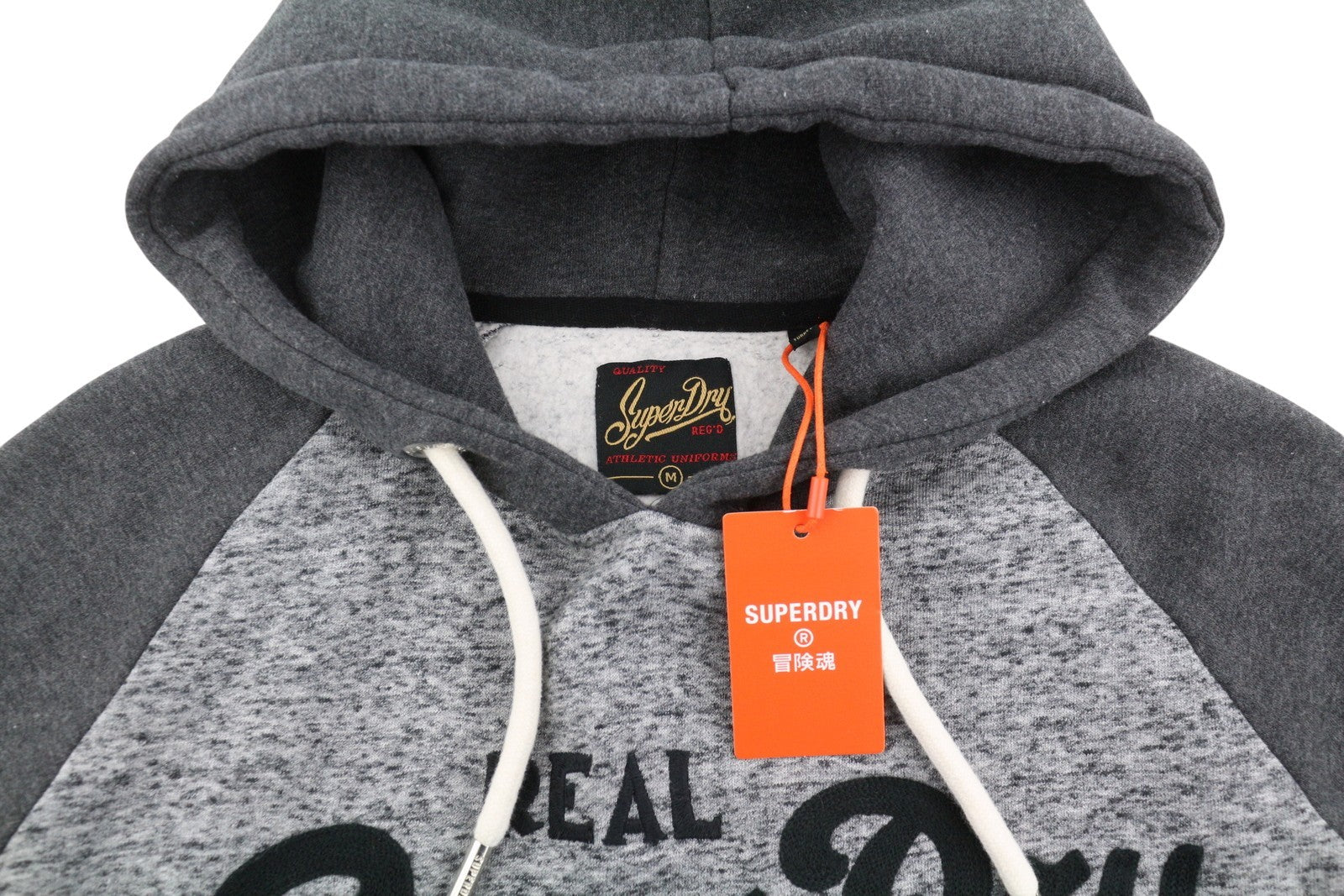 SUPERDRY Athletic VL Raglan Men Hoodie M Grey Melange Kangaroo Logo Pullover