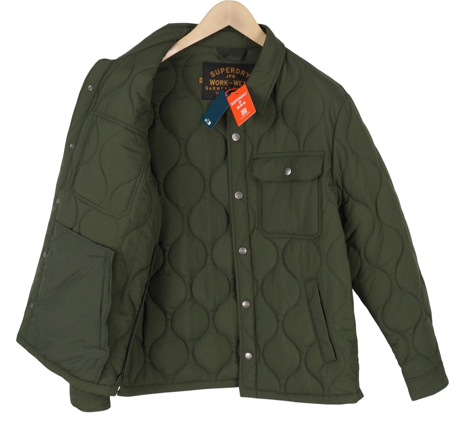 SUPERDRY Surplus Liner Overshirt Men Jacket M Green Quilted Padded Snap Button