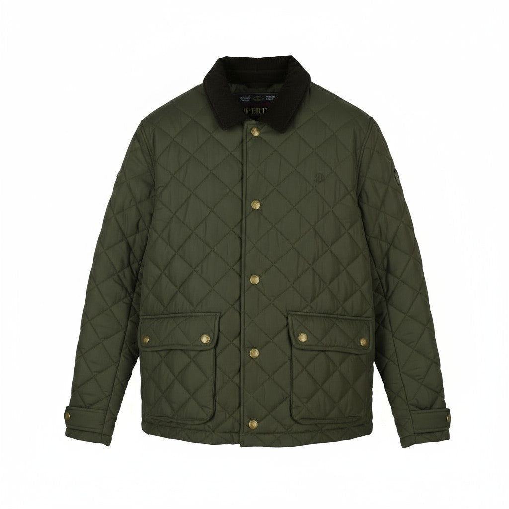 SUPERDRY Quilted Estate Coach Men Jacket M Green Corduroy Collar Lightweight