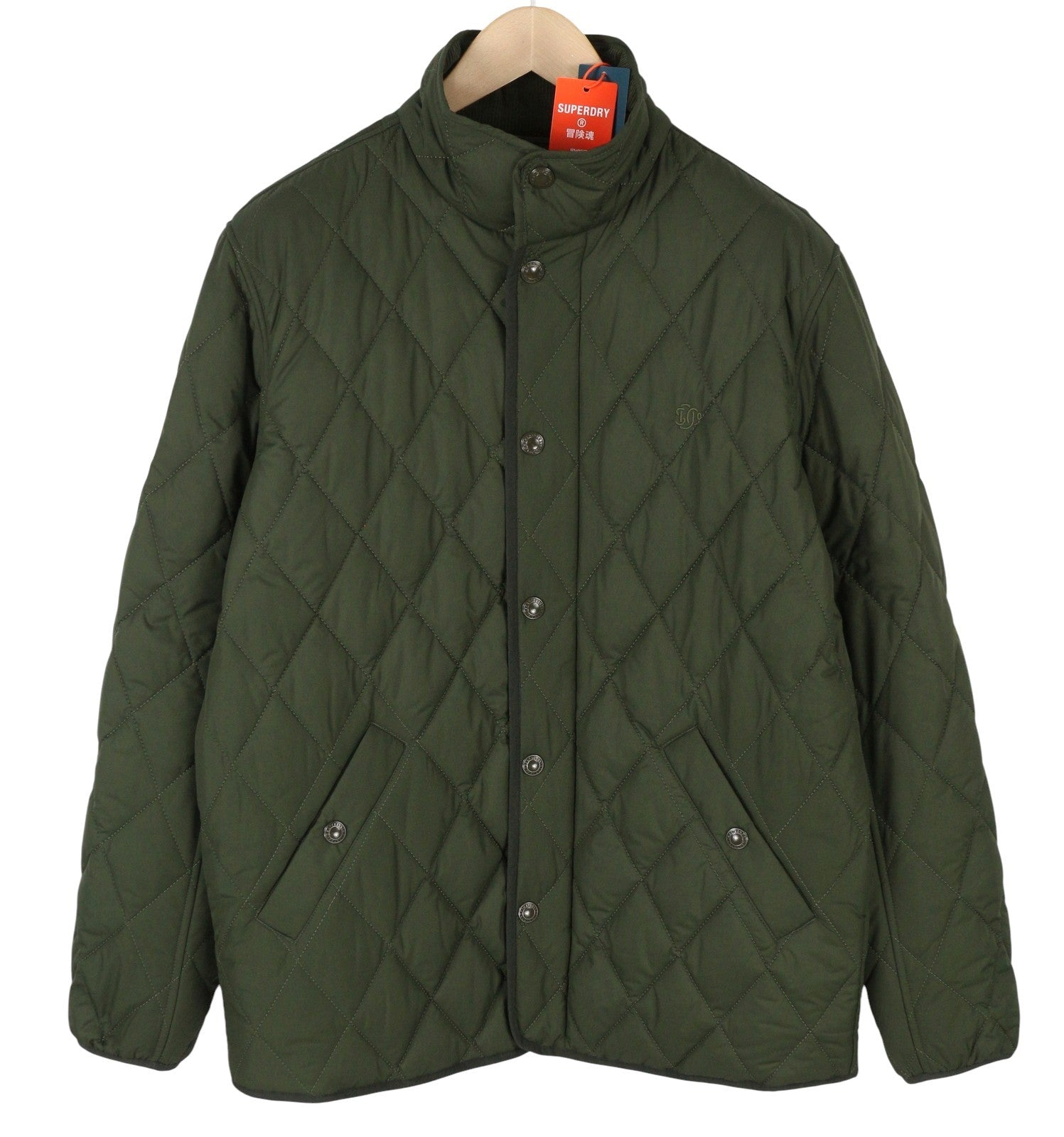 SUPERDRY Quilted Estate Men Jacket M Green Insulated High Neck Logo Lightweight