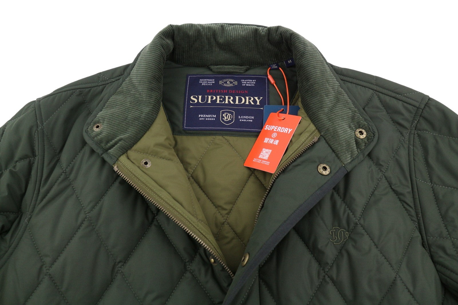 SUPERDRY Quilted Estate Men Jacket M Green Insulated High Neck Logo Lightweight