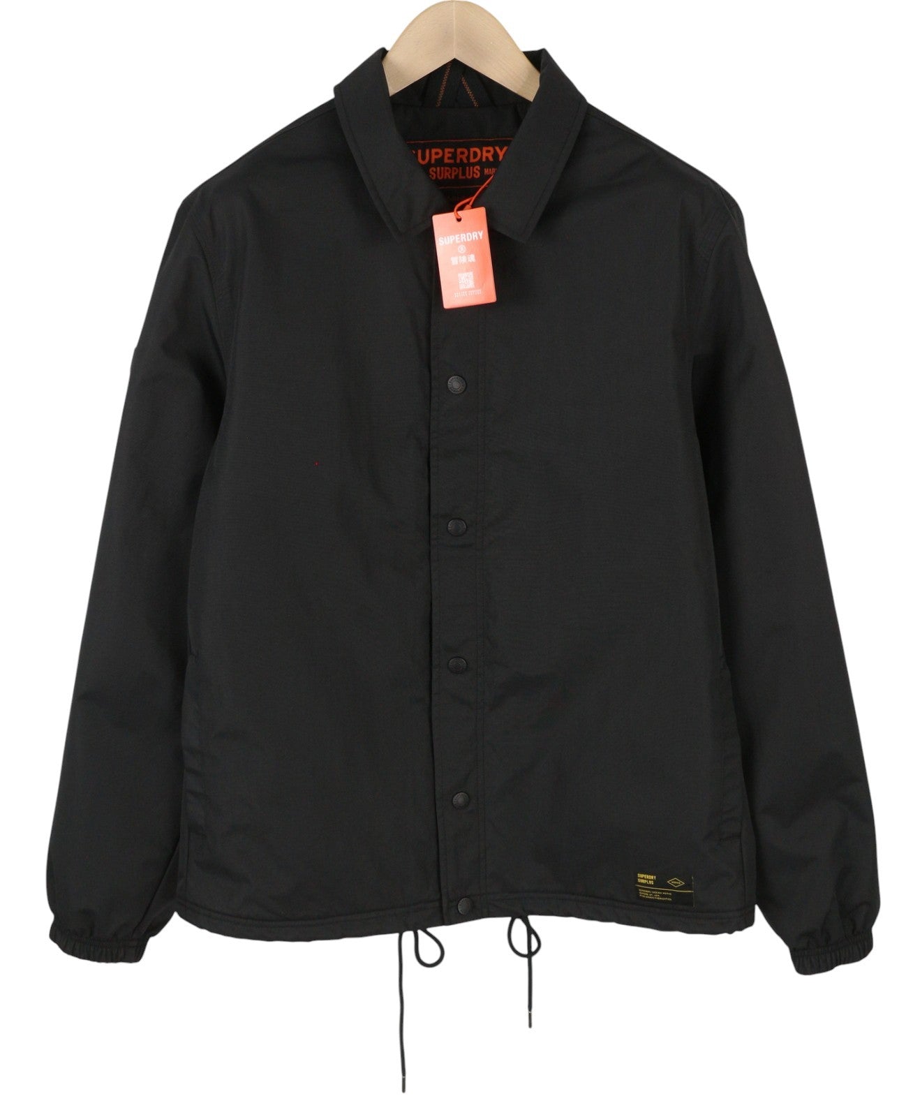 SUPERDRY Nylon Coach Men Jacket M Black Nylon Snap Buttons Spread Lightweight