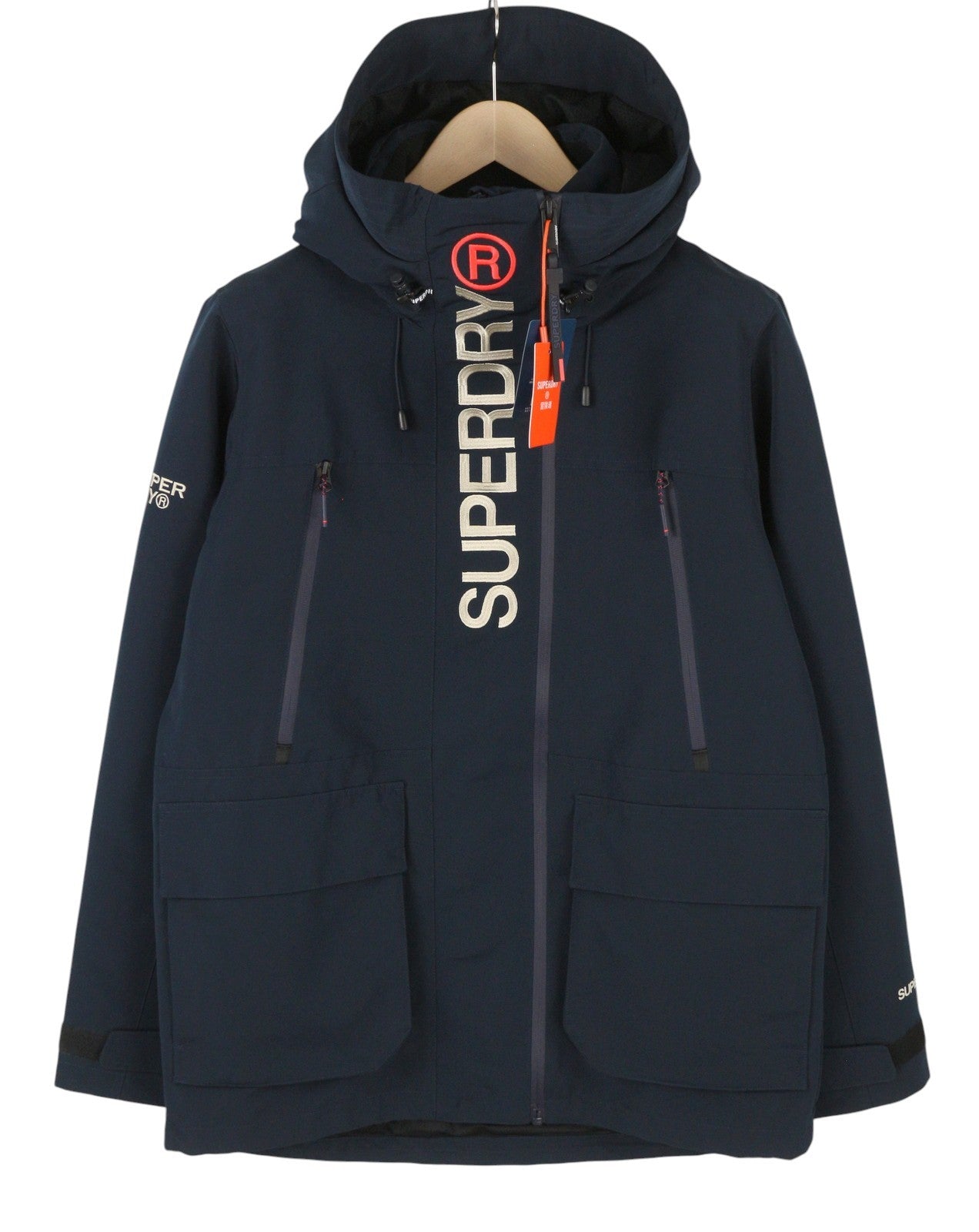 SUPERDRY Hood Timate Emb Windbreaker Men Jacket M Blue Full Zip Lightweight