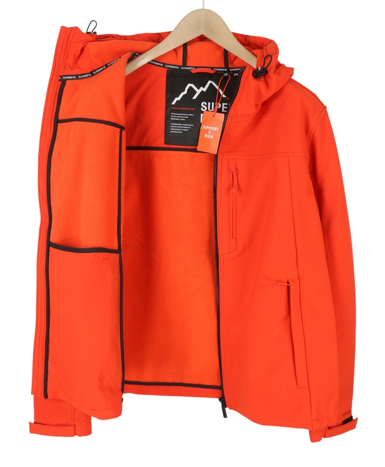 SUPERDRY Hooded Soft Shell Men Jacket 2XL Evolution Full Zip Lightweight Orange