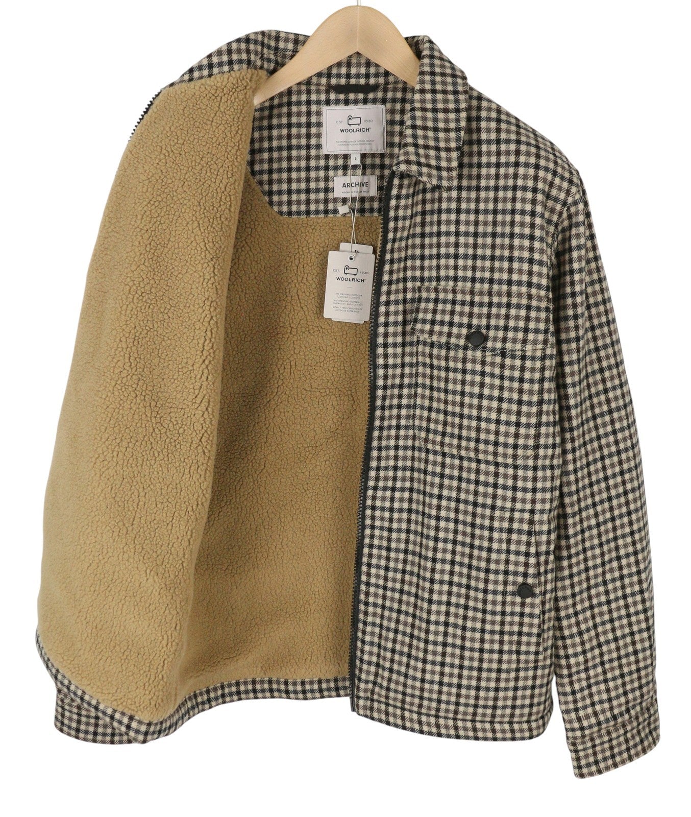 WOOLRICH Sherpa Timber Check Overshirt Men Jacket L Brown Wool Blend RRP515