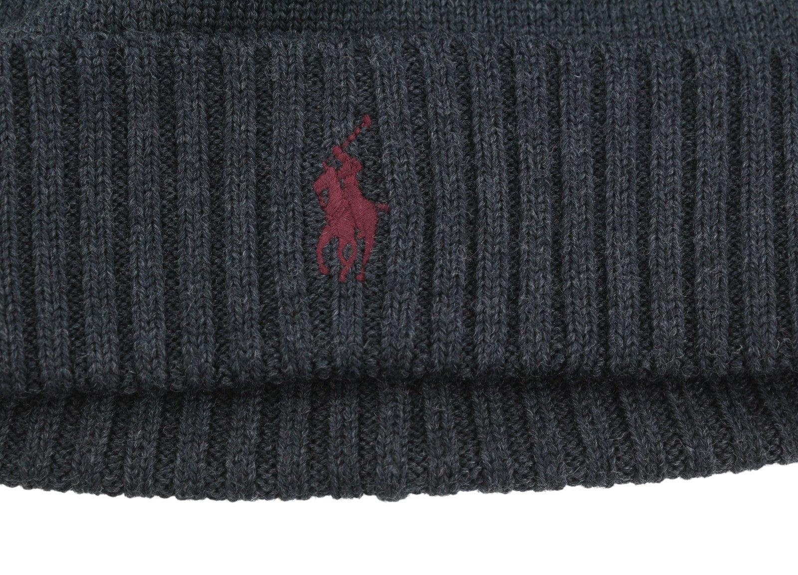 RALPH LAUREN Men Hat 47 CM Dark Grey Melange Washable Merino Wool Knit Beanie
