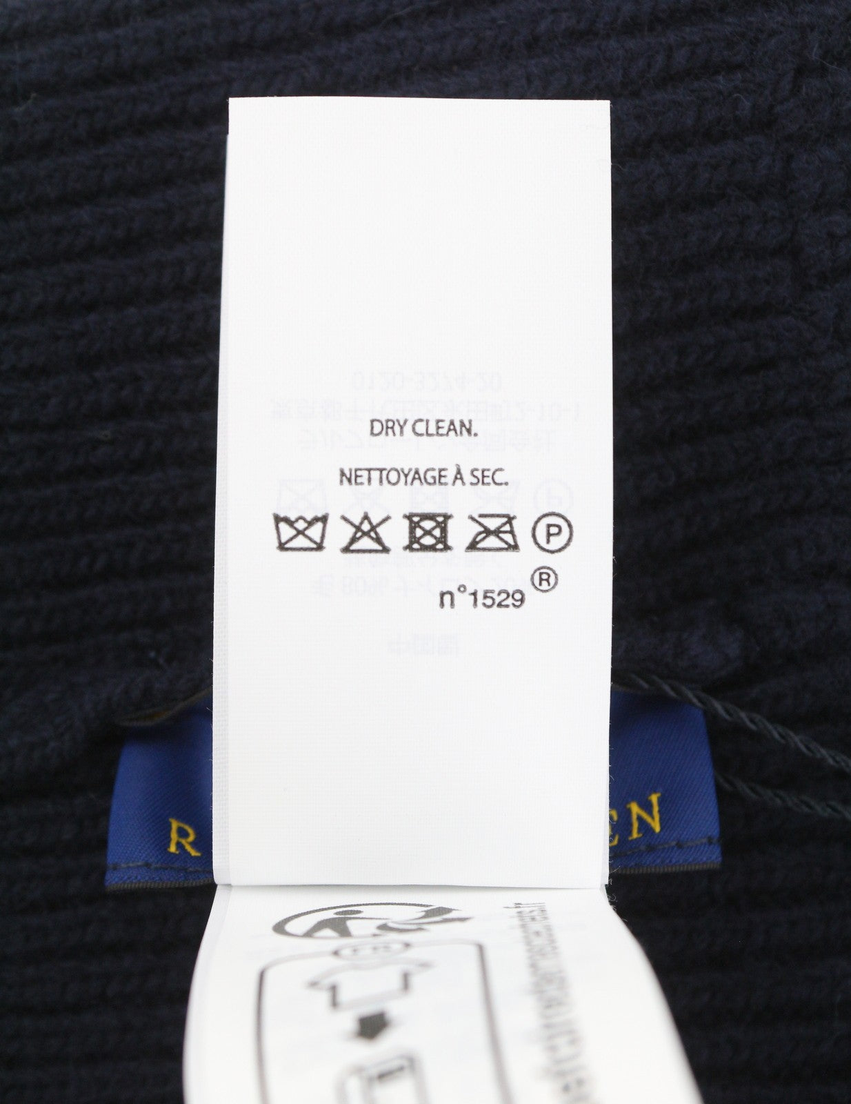 RALPH LAUREN Signature Cuff Men Hat 52 CM Dark Blue Wool Blend Knitted Beanie