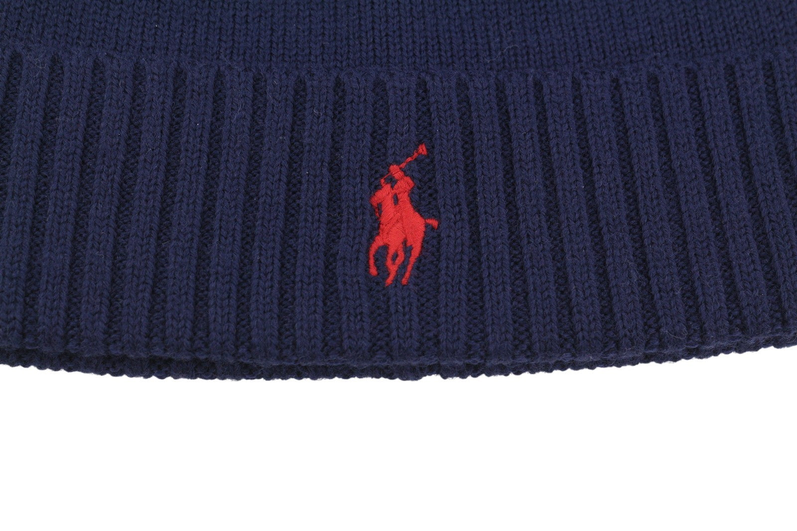 RALPH LAUREN Men Hat 47 CM Dark Blue Washable Merino Wool Knitted Logo Beanie