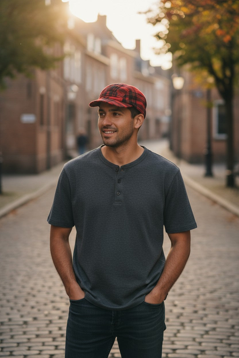 RALPH LAUREN Men Hat L/XL Red Flannel Wool Blend Plaid All Seasons Cap