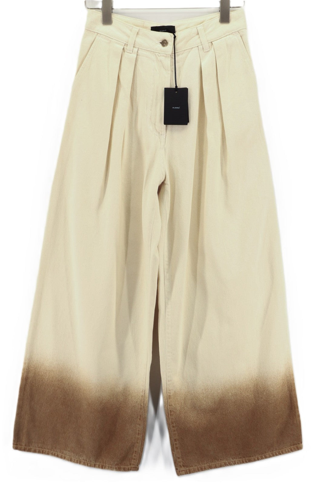 ALANUI Bright Hues Women's W26 Beige Brown Wide Cotton Pleated Jeans