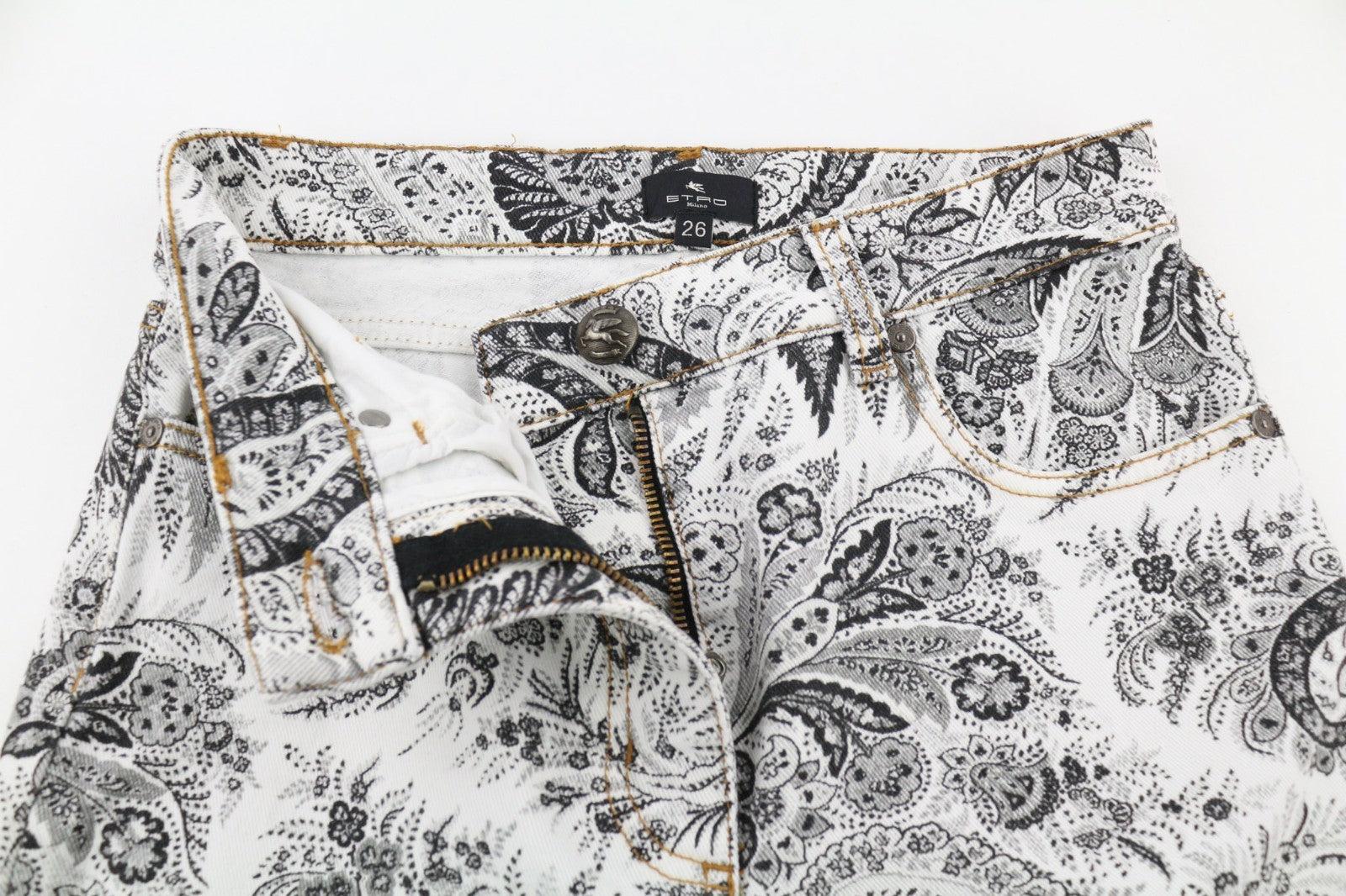ETRO Women's W26 White Paisley Slim Stretch Cotton Printed Jeans