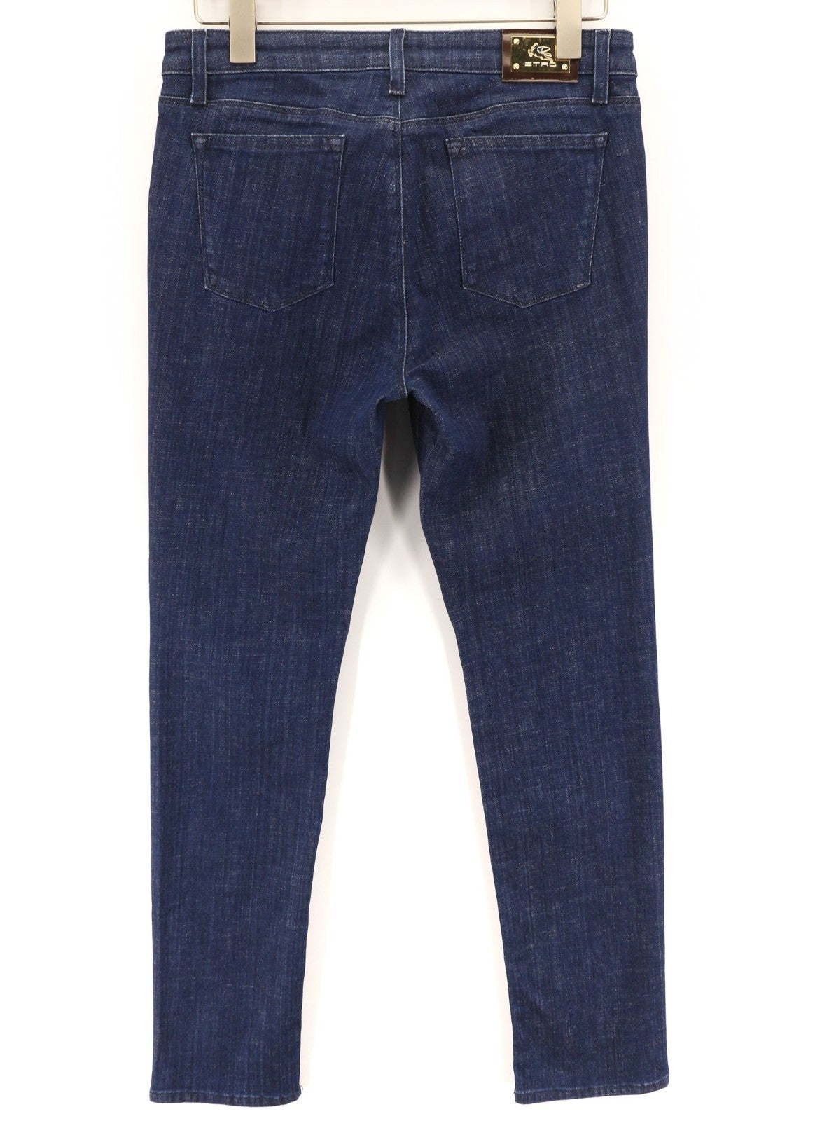 ETRO moteriški W31 mėlyni Paisley stiliaus aptempti tamprūs medvilniniai raštuoti džinsai 