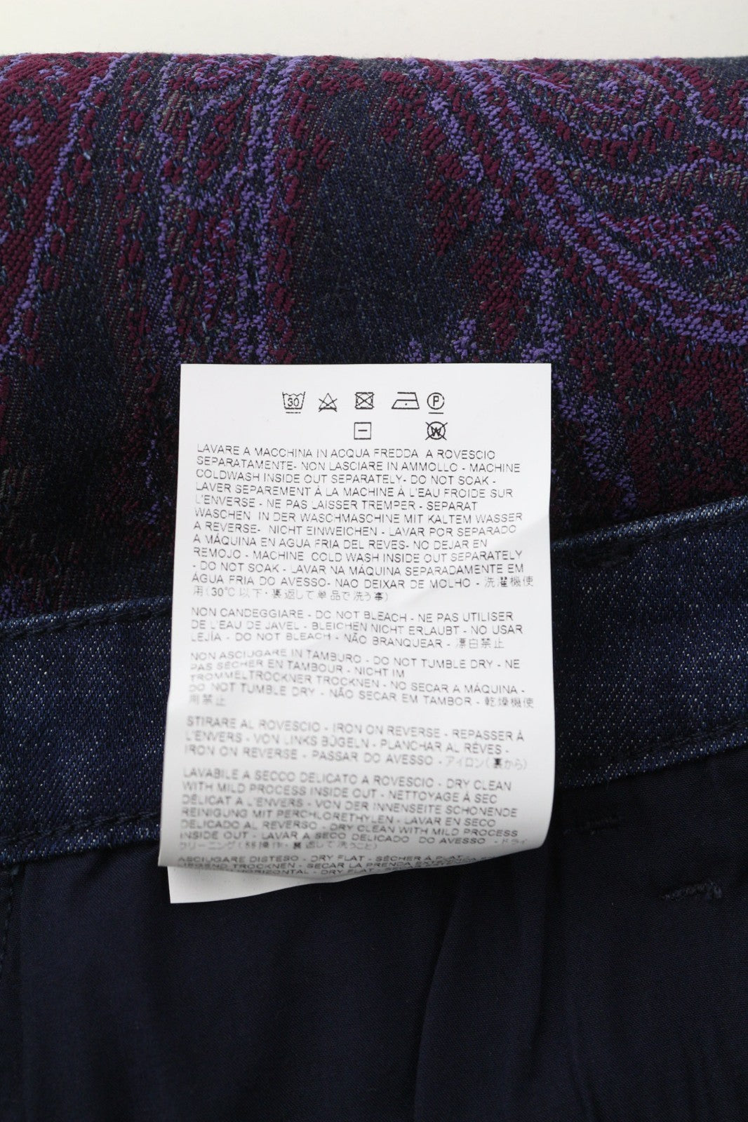 ETRO moteriški W31 mėlyni Paisley stiliaus aptempti tamprūs medvilniniai raštuoti džinsai 