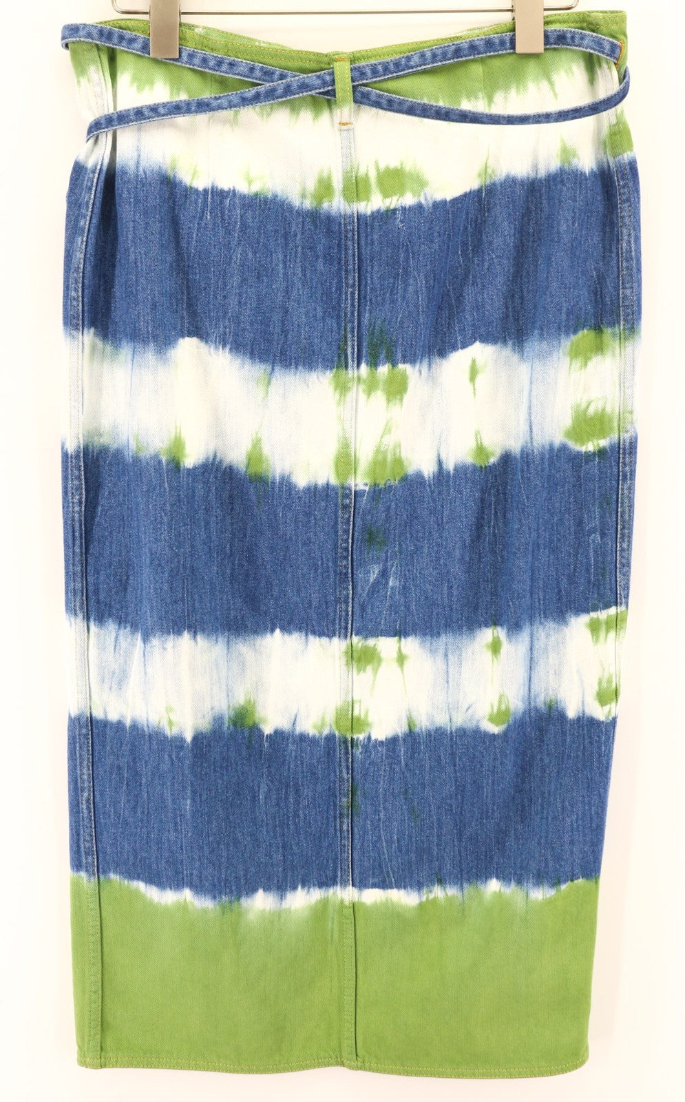ALANUI Magic Journey Women's L Wrap Skirt Blue Green Tie-Dye Cotton Denim