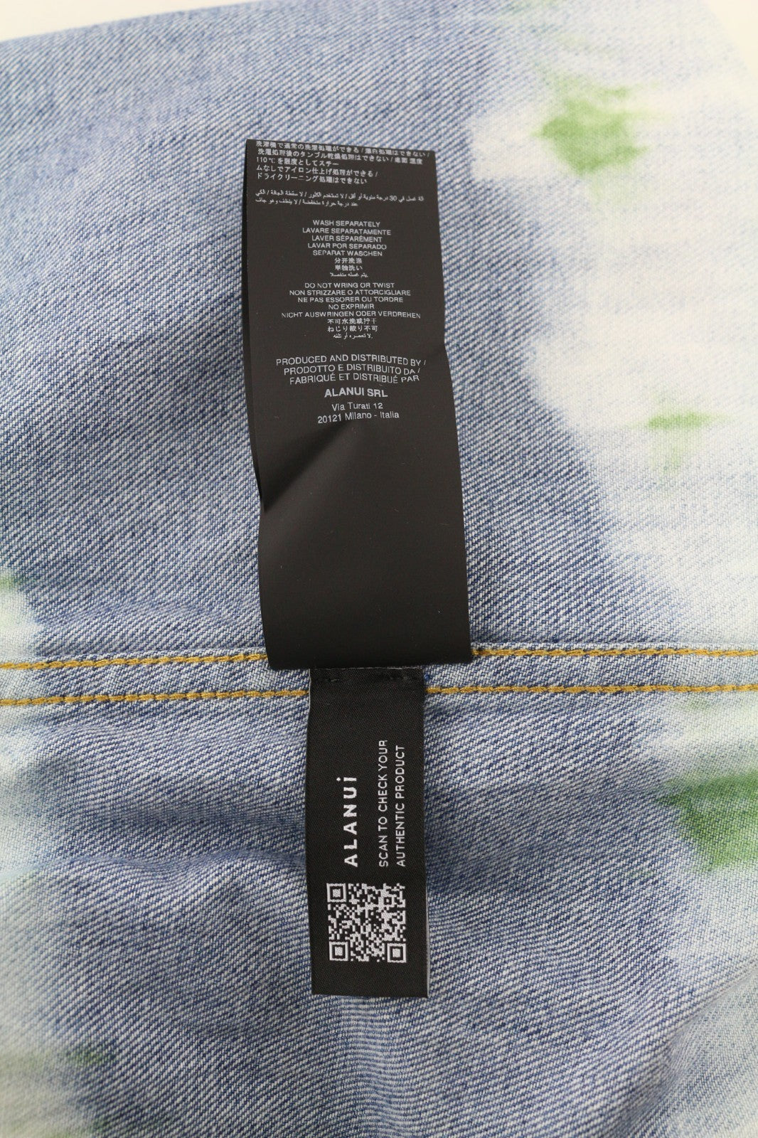 ALANUI Magic Journey Women's L Wrap Skirt Blue Green Tie-Dye Cotton Denim