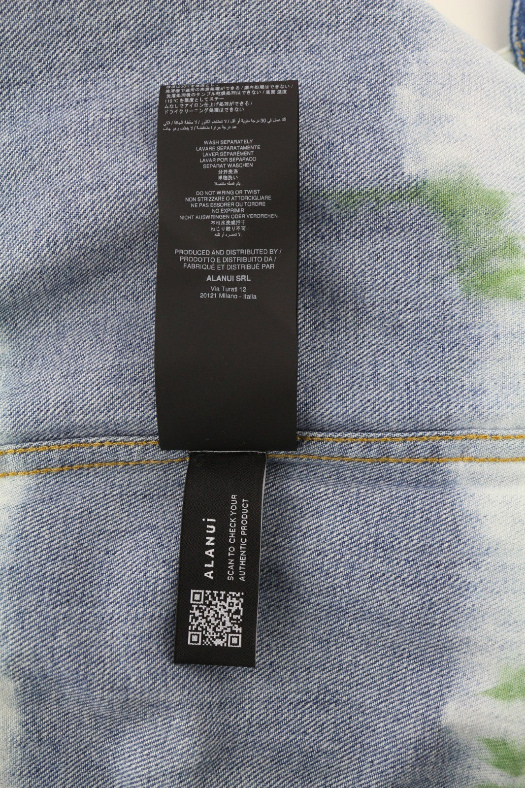 ALANUI Magic Journey Women's L Blue Green Mid Wrap Tie-Dye Cotton Denim Skirt