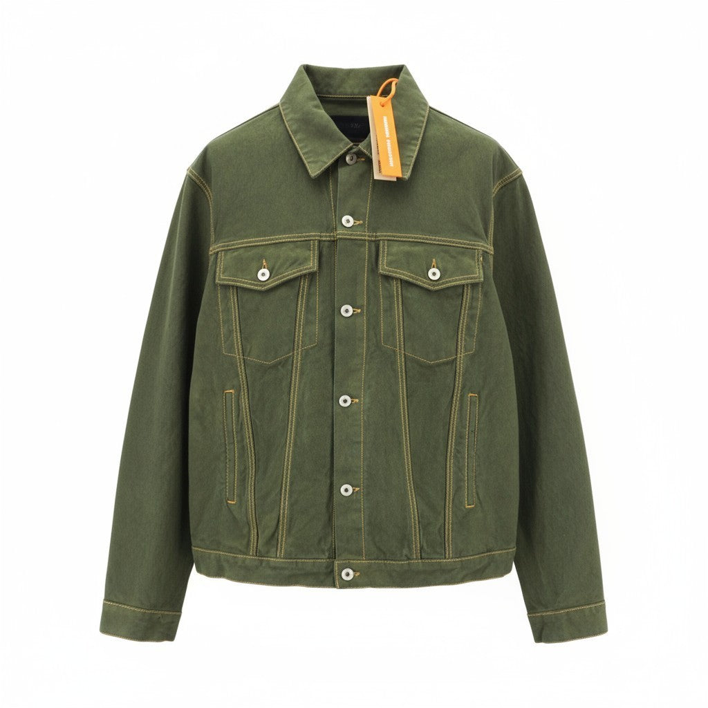 HERON PRESTON Men's L Green Cotton Single-Breasted Denim Long Sleeve Jacket