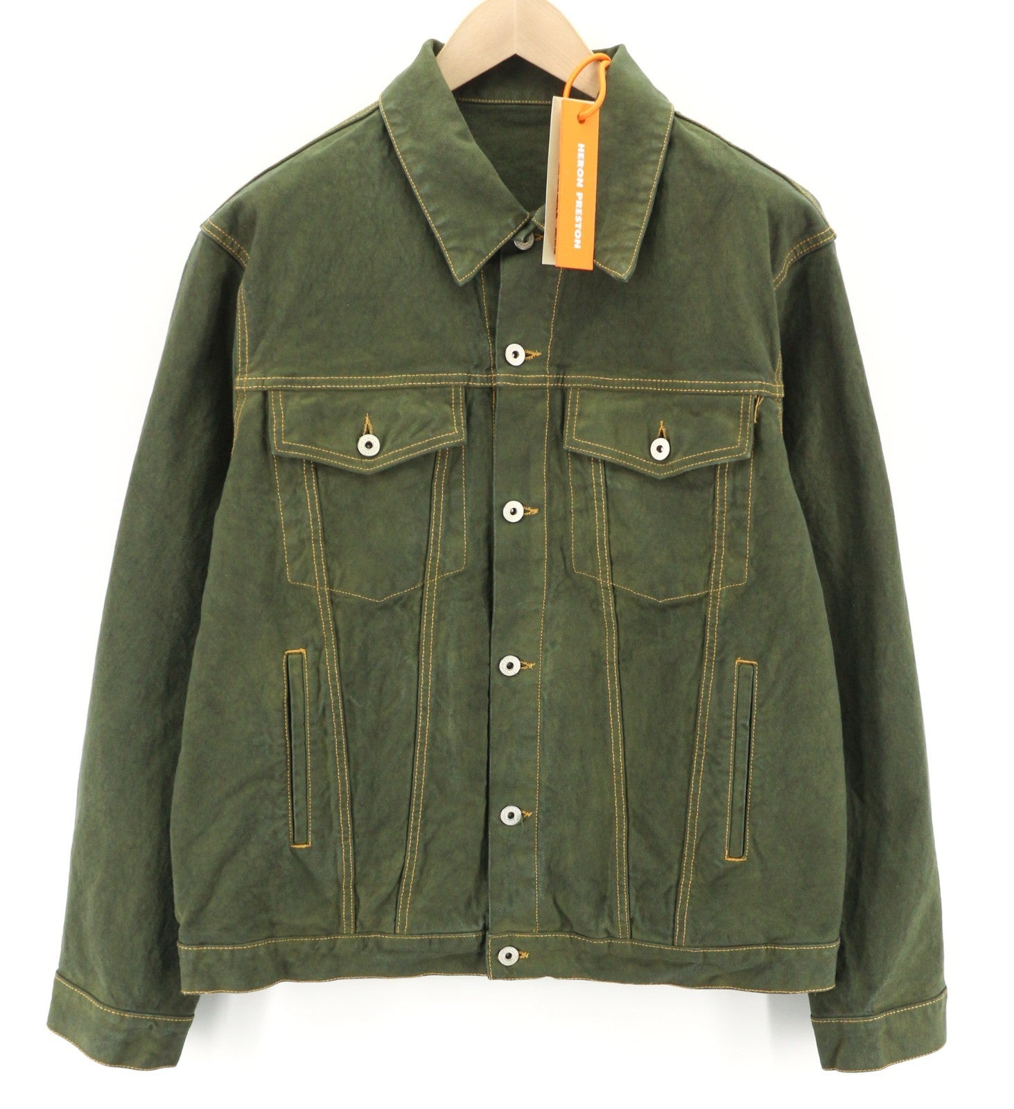 HERON PRESTON Men's L Green Cotton Single-Breasted Denim Long Sleeve Jacket