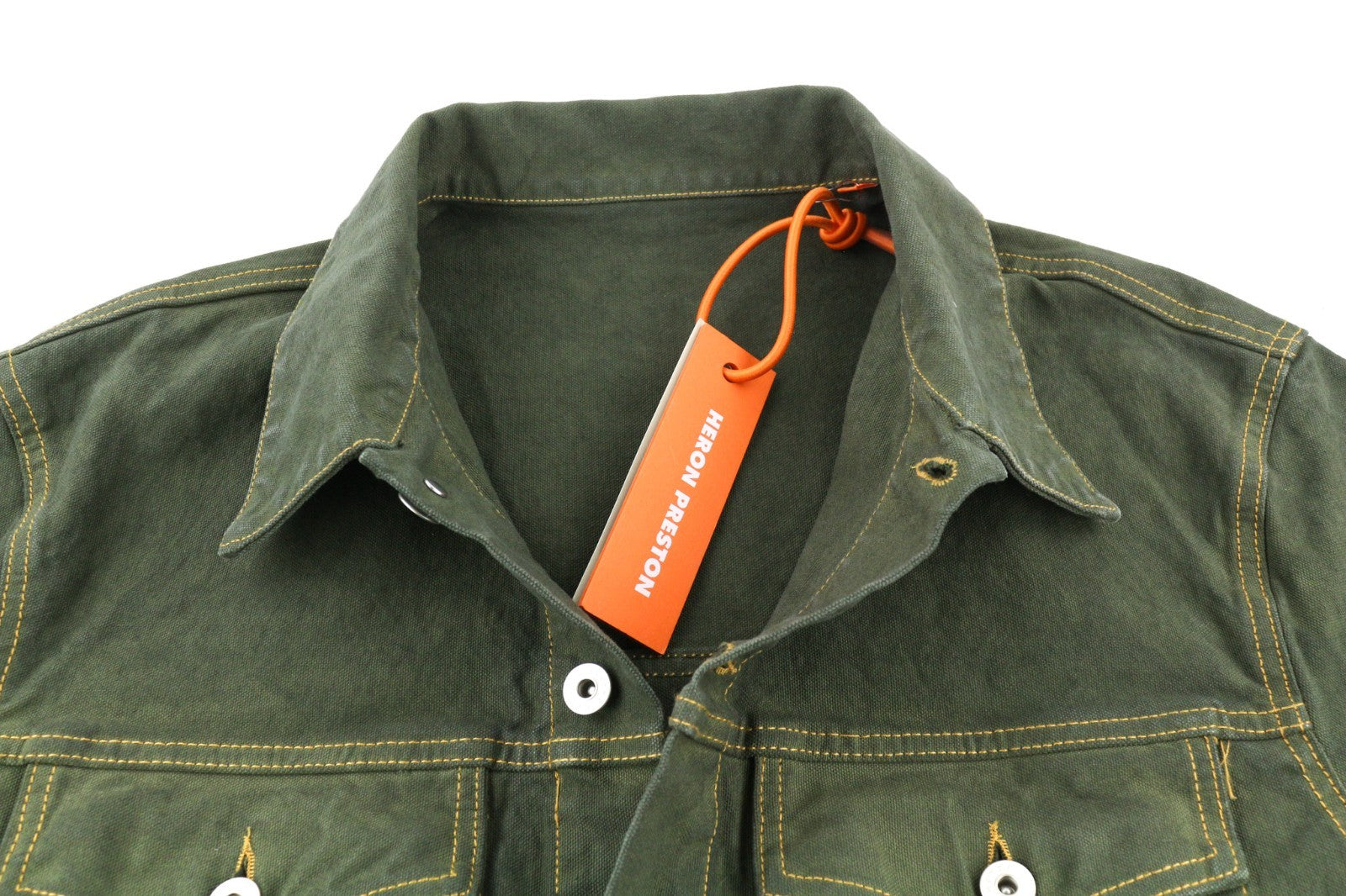 HERON PRESTON Men's L Green Cotton Single-Breasted Denim Long Sleeve Jacket